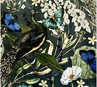 Peacock Velvet Fabric Sold by Metre Teal Floral Sewing Material by Metres Botanical Textile by Metres Butterflies Birds Print Botanical Pattern for Upholstery Pillows Cushions Curtains Blinds