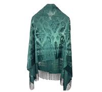 Peacock Velvet Shawl with Fringe Beaded Shawl for Women Peacock scarf Handmade Beading Indian Wraps for wome Tassel, Green-a, One Size