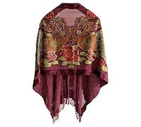 Peacock Velvet Shawl with Fringe Beaded Shawl for Women Peacock scarf Handmade Beading Indian Wraps for wome Tassel, Burgundy, 67X20