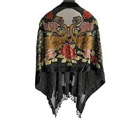 Peacock Velvet Shawl with Fringe Beaded Shawl for Women Peacock scarf Handmade Beading Indian Wraps for wome Tassel, Black, 67X20