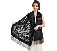 Peacock Velvet Shawl with Fringe Beaded Shawl for Women Peacock scarf Handmade Beading Indian Wraps for wome Tassel, Black-a, One Size