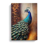 Peacock View No.1 Brown, Peach, Brown Canvas Print | Gallery Wrapped 30mm Frame Wall Art | 30x20 inches | Ready to Hang | Contemporary Still Life Picture | Living Room Bedroom Lounge Office