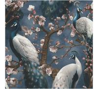 Peacock Vinyl Wallpaper Navy Blue Floral Birds Textured Modern Feature Wall