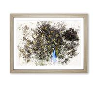 Peacock Vol.1 Watercolour Modern Framed Print | A3 Oak Framed Wall Art | Ready to Hang | Modern Animal Picture | Living Room Bedroom Lounge Office