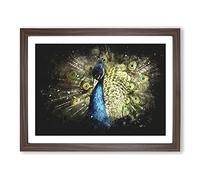 Peacock Vol.2 Paint Splash Modern Art Framed Print | A3 Walnut Framed Wall Art | Ready to Hang | Modern Animal Picture | Living Room Bedroom Lounge Office