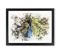 Peacock Vol.2 Watercolour Modern Framed Wall Art Print, Ready to Hang Picture for Living Room Bedroom Home Office Décor, Black A3 (46 x 34 cm)