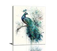 Peacock Wall Art Watercolor Canvas Prints - Framed Modern Painting Artwork for Home Office Kitchen Bedroom Bathroom Living Room Decor - 16"x20"