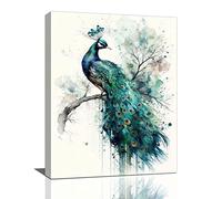Peacock Wall Art - Watercolor Peacock Pictures, Aesthetic Canvas Prints, Framed Modern Painting, Home Office Decor for Kitchen, Bedroom, Bathroom, Living Room - Framed 12x16