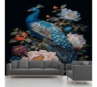 Peacock Wallpape Luxury Peony Flower Wall Mural 140x100cm | Modern Floral Leaves Panoramic Photo Wallpaper for Living Room Bedroom Restaurant Hallway Home Decoration, Unpasted