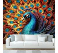 Peacock Wallpaper, Bird Peacock Feather Wall Mural, Wallpaper for Bedroom Living Room, Home Decor, Photo Wall Paper, 274 x 254 cm &WQET