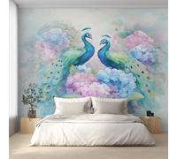 Peacock Wallpaper for Living Room, Watercolor Hydrangea Chinese Wall Mural for Bedroom 130x80 cm, Non-Woven Photo Wallpaper, Home Decor D&O49