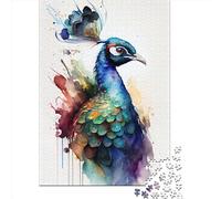 Peacock Watercolor 1000 Piece Puzzles For Adults Creative Rectangular Puzzle Paper Puzzle Puzzle Jigsaw for Friends Family 1000pcs (38x26cm)