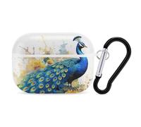 Peacock Watercolor Painting AirPods Pro 2 Case Cover, Shockproof Hard Shell Protective Case for Women Men, Compatible with Airpod Pro Case 2nd/1st Generation with Keychain-White