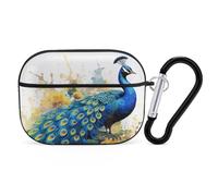 Peacock Watercolor Painting AirPods Pro 2 Case Cover, Shockproof Hard Shell Protective Case for Women Men, Compatible with Airpod Pro Case 2nd/1st Generation with Keychain-Black