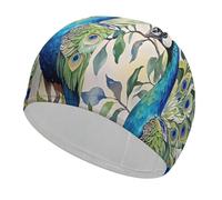 Peacock Watercolor Painting Bathing Cap High Elasticity Swimming Caps Fit Both Long Hair Short Hair Comfortable Large Shower Cap for Drag Reduction and Hair Protection