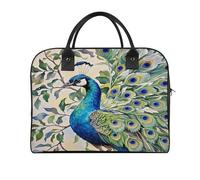 Peacock Watercolor Painting Laptop Tote Bag Casual Travel Handbag Multi Pocket Shoulder Bags for Work Travel