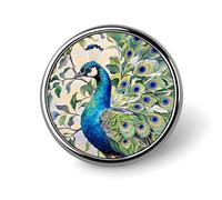 Peacock Watercolor Painting Round Badge Personalized Metal Lapel Pin Badges Fit Clothing Bags Hat Humorous Printed Brooch Badge Party Decorations Accessories for Men Women