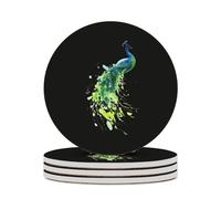 Peacock Watercolor Round Ceramic Coasters Non-Slip Cork Base Drinks Holder Craft 4PCS