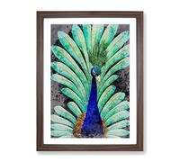Peacock Watercolour No.2 Framed Print | A4 Walnut Framed Wall Art | Ready to Hang | Modern Animal Picture | Living Room Bedroom Lounge Office