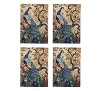 Peacock Wildflower Tree Art Cards Multipack of 4 Botanical Bird Greeting Cards For Any Occasion Blank Inside A6 10 x 15 cm