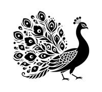 Peacock with Beautiful Feather Silhouette Art Peacock Clipart Logo icon Fine Carving Decals 42x46cm Can Modify and add Information Black