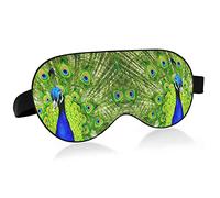 Peacock with Beautiful Feathers Green Blue Pattern Eye Masks Cover Blocks Light Sleep Mask Shade Cover Blindfold Relaxing Eyeshade Cover with Adjustable Head Strap for Men Women Kids