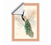 Peacock with Botanicals Japandi Unframed Wall Art Print A4 (29.7×21cm), Wall Decor for Living Room, Bedroom, Office & Home, Art Gift