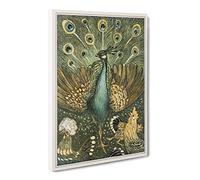 Peacock With Chickens By Theo Van Hoytema Canvas Print | Gallery Wrapped 30mm Frame Wall Art | 20x14 inches | Ready to Hang | Retro Picture | Living Room Bedroom Lounge Office