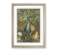 Peacock With Chickens By Theo Van Hoytema Vintage Framed Print | A3 Oak Framed Wall Art | Ready to Hang | Classic Animal Picture | Living Room Bedroom Lounge Office