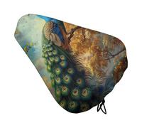 Peacock with Feathers Padded Bike Seat Cushion with Drawstring Soft Comfort Waterproof Bicycle Seat Cover, Wide Saddle Protection Covers Protector for Men Women for Exercise Mountain Road Bikes