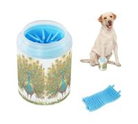 Peacock with Open Feathers Art Portable Pet Paw Cleaner Cup with Silicone Brush Soft Pets Bathing Brush for Small Medium Large Breed Dogs, Cats