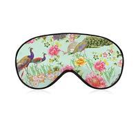 Peacock with Spring Flower Sleep Mask Spring Animal Floral Blindfold for Sleeping Elastic Blackout Eye Mask Cover for Full Night's Sleep Travel and Nap