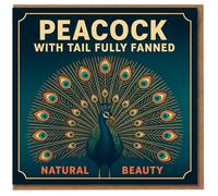 Peacock With Tail Fully Fanned Birthday Card - Natural Beauty Design, Elegant Art Deco Style for Nature Lovers