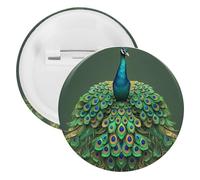 Peacock with Tassels Badge Metal Round Pins, Lightweight Brooch for Backpack, Fashion Button Pins Badge for Shirts, Jackets, Shawl Coat, Unisex, 5PCS, Tinplate, metal round pins