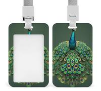 Peacock with Tassels Id Badge Holder,Name Tag Holder with Detachable Lanyard,Waterproof Design Id Card Holder for Office, Workplace