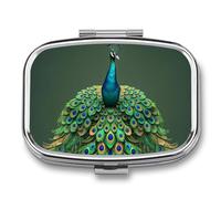 Peacock with Tassels Pill Case with 2 Compartment, Pill Organizer Portable Square Pill Box,Vitamin Pill Organizer for Pocket Purse and Travel