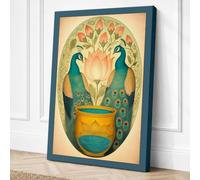 Peacocks and Sacred Lotus Canvas Wall Art Print 24x16 Inch