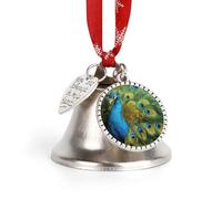 Peacocks Feather Christmas Bell Ornaments Metal Jingling Bell Xmas Hanging Bells for Tree Decor Festive Home Wall Decor & Gift, Love Bell