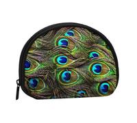 Peacock'S Feather Mini Shell Coin Purse - Compact Zippered Wallet for Coins, Keys & Small Items