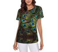 Peacock'S Feather Women's Short-Sleeve T Shirts Cute Comfy Elasticity Round Neck Summer Tops Black