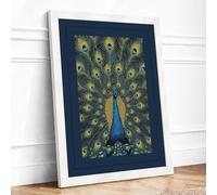 Peacock's Grand Display Boho Framed Wall Art Print A3 (42×29.7cm) White, Wall Decor for Living Room, Bedroom, Office & Home, Ready to Hang, Art Gift