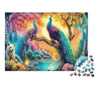 Peacocks in Fantasy Forest Jigsaw Puzzle Bold Psychedelic Animal Art 1000Pc for Adults, Challenging Puzzles Great Gift Idea 70x50cm/1000pcs