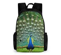 Peacocks Open Tail Feathers 17" Laptop Backpacks Casual Daypacks Large Capacity Shoulder Bag for Camping Hiking Travel