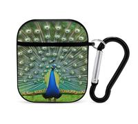 Peacocks Open Tail Feathers Compatible with Airpod 1/2 Case PC Scratch-Resistant Drop-Proof Protective Cover with Keychain Black-style