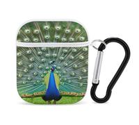 Peacocks Open Tail Feathers Compatible with Airpod 1/2 Case PC Scratch-Resistant Drop-Proof Protective Cover with Keychain White-style