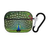 Peacocks Open Tail Feathers Compatible with Airpod Pro Case PC Scratch-Resistant Drop-Proof Protective Cover with Keychain Black-style