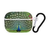Peacocks Open Tail Feathers Compatible with Airpod Pro Case PC Scratch-Resistant Drop-Proof Protective Cover with Keychain White-style