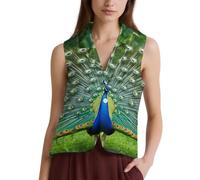 Peacocks Open Tail Feathers Women's Waistcoat Laplel Sleeveless Stylish Suit Vest for Formal Casual Wear 5XL