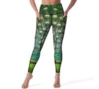 Peacocks Open Tail Feathers Women's Yoga Leggings High Waist Activewear Trousers with Pockets Comfort Workout Pants S