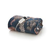 Peacocks Teal Heated Throw 140x180cm | Luxury Electric Blanket with Flannel & Sherpa | Peacock Bird Print | Machine Washable Heated Throw | British Design | Soft Winter Blanket